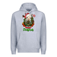 Heather Grey merry christmas alpaca face Premium Hoodie - LillyAllenDesigns
