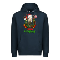 Navy merry christmas alpaca face Premium Hoodie - LillyAllenDesigns