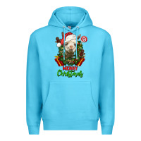 Ocean Blue merry christmas alpaca face Premium Hoodie - LillyAllenDesigns