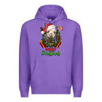 Purple merry christmas alpaca face Premium Hoodie - LillyAllenDesigns