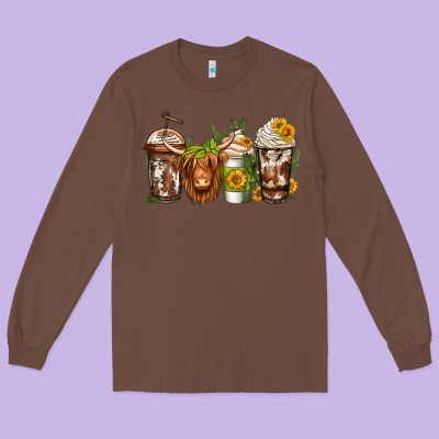 Longhaired Cow Coffee Long Sleeve Tee Designed By Jasminsmagicworld