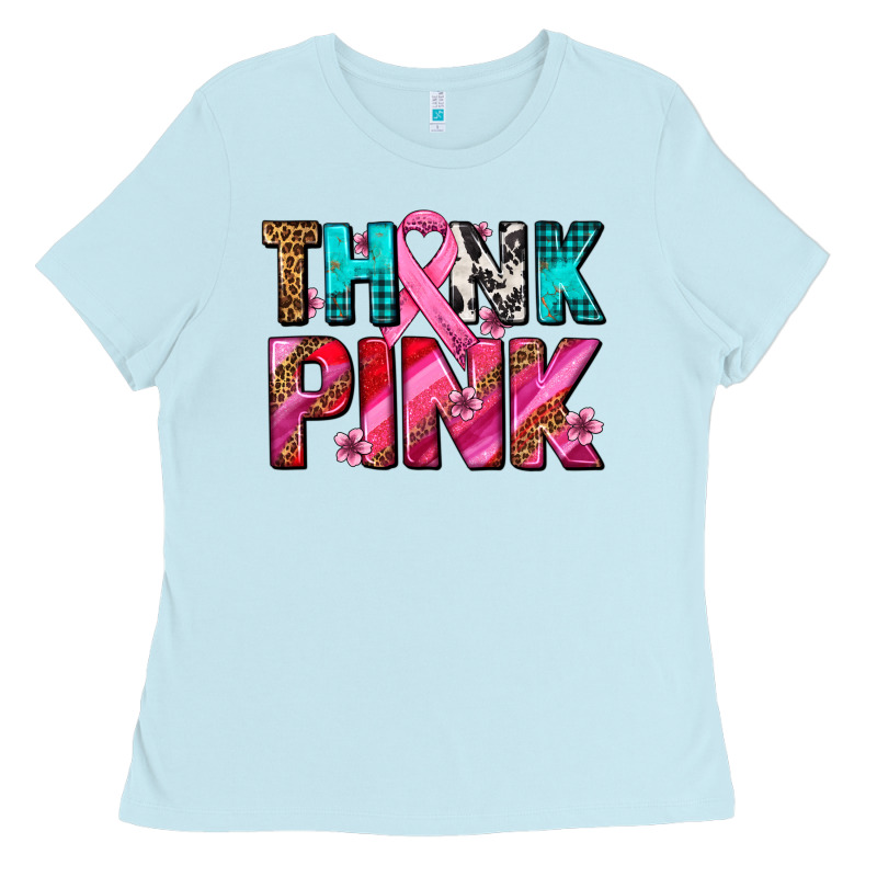 Think Pink Cancer Ribbon Ladies Tee by AdoDesignShop | Teevron