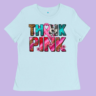 Think Pink Cancer Ribbon Ladies Tee Designed By Adodesignshop
