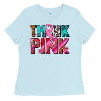 Baby Blue think pink cancer ribbon Ladies Tee - AdoDesignShop