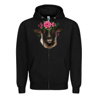 Black suffolk ewe sheep with floral headdress Zipper Hoodie - BarkalooDesign