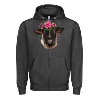 Charcoal Heather suffolk ewe sheep with floral headdress Zipper Hoodie - BarkalooDesign
