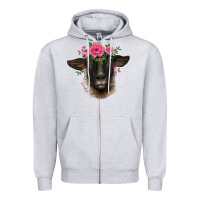 Heather Grey suffolk ewe sheep with floral headdress Zipper Hoodie - BarkalooDesign