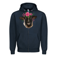 Navy suffolk ewe sheep with floral headdress Zipper Hoodie - BarkalooDesign