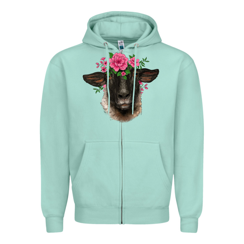Suffolk Ewe Sheep With Floral Headdress Zipper Hoodie by BarkalooDesign | Teevron