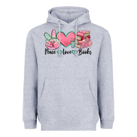 Heather Grey peace love books Heavyweight Hoodie - MaliasSmallBusiness