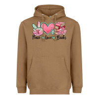 Toasted Coconut peace love books Heavyweight Hoodie - MaliasSmallBusiness