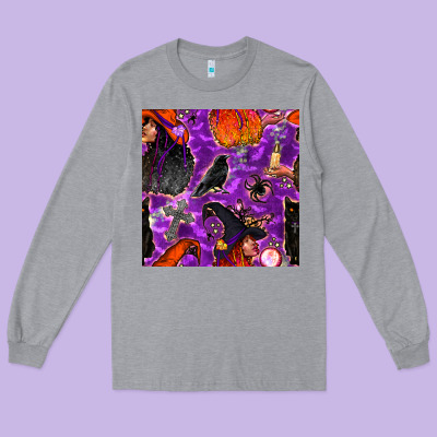 Halloween Witch Seamless Pattern Long Sleeve Tee Designed By Bundleandbundleshop
