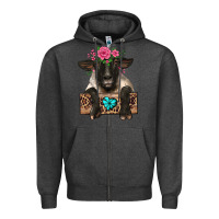 Charcoal Heather suffolk ewe peeking with floral headdress Zipper Hoodie - BarkalooDesign