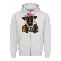 Dove Grey suffolk ewe peeking with floral headdress Zipper Hoodie - BarkalooDesign