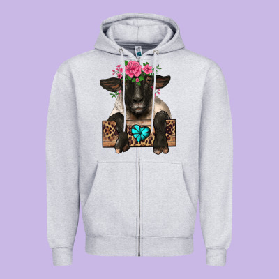 Suffolk Ewe Peeking With Floral Headdress Zipper Hoodie Designed By Barkaloodesign