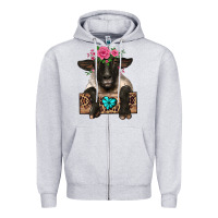 Heather Grey suffolk ewe peeking with floral headdress Zipper Hoodie - BarkalooDesign