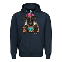 Navy suffolk ewe peeking with floral headdress Zipper Hoodie - BarkalooDesign