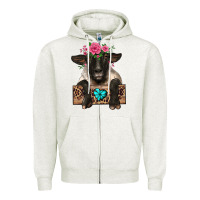 Oatmeal Heather suffolk ewe peeking with floral headdress Zipper Hoodie - BarkalooDesign