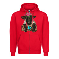 Red suffolk ewe peeking with floral headdress Zipper Hoodie - BarkalooDesign