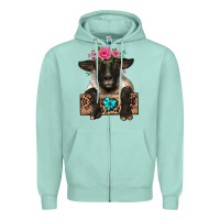 Seafoam suffolk ewe peeking with floral headdress Zipper Hoodie - BarkalooDesign
