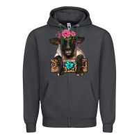 Smoke suffolk ewe peeking with floral headdress Zipper Hoodie - BarkalooDesign