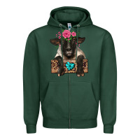 Sports Green suffolk ewe peeking with floral headdress Zipper Hoodie - BarkalooDesign
