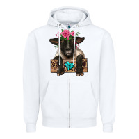 White suffolk ewe peeking with floral headdress Zipper Hoodie - BarkalooDesign
