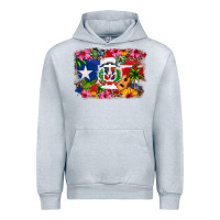 Heather Grey Dominican Republic and Puerto Rico Flag Urban Hoodie - texasbilliewilder