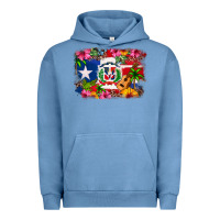 Pigment Pebble Blue Dominican Republic and Puerto Rico Flag Urban Hoodie - texasbilliewilder