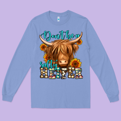 Don't Be A Salty Heifer Long Haired Cow Long Sleeve Tee Designed By Jasminsmagicworld