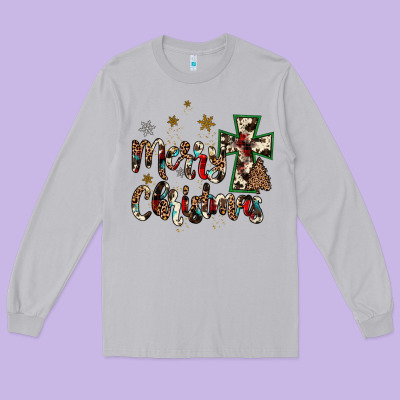 Merry Christmas Wood Slice Ornament Long Sleeve Tee Designed By Jahusdesignshop