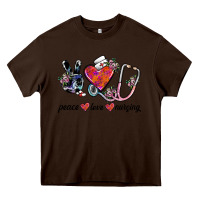 Chocolate Brown peace love nursing Heavy Core Tee - SublimationCraftShop