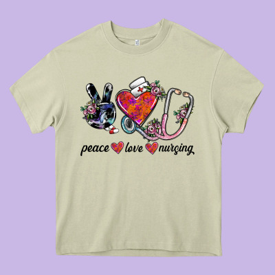 Peace Love Nursing Heavy Core Tee Designed By Sublimationcraftshop