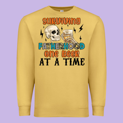Surviving Fatherhood One Beer At A Time Premium Sweatshirt Designed By Maliassmallbusiness