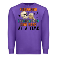Purple surviving fatherhood one beer at a time Premium Sweatshirt - MaliasSmallBusiness