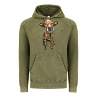 Vintage Olive heifer cow with cow bell Vintage Hoodie - RanaPortraitStore