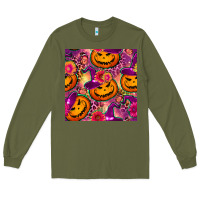Army Green halloween witchy pumpkin seamless pattern Long Sleeve Tee - BundleAndBundleShop