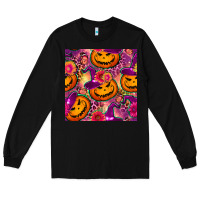 Black halloween witchy pumpkin seamless pattern Long Sleeve Tee - BundleAndBundleShop