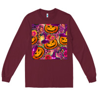 Burgundy halloween witchy pumpkin seamless pattern Long Sleeve Tee - BundleAndBundleShop