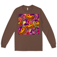 Chestnut halloween witchy pumpkin seamless pattern Long Sleeve Tee - BundleAndBundleShop