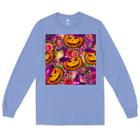 Colony Blue halloween witchy pumpkin seamless pattern Long Sleeve Tee - BundleAndBundleShop