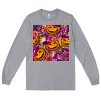 Heather Grey halloween witchy pumpkin seamless pattern Long Sleeve Tee - BundleAndBundleShop