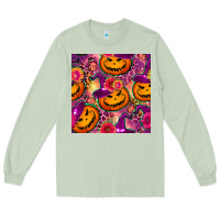 Halloween Witchy Pumpkin Seamless Pattern Long Sleeve Tee | Teevron