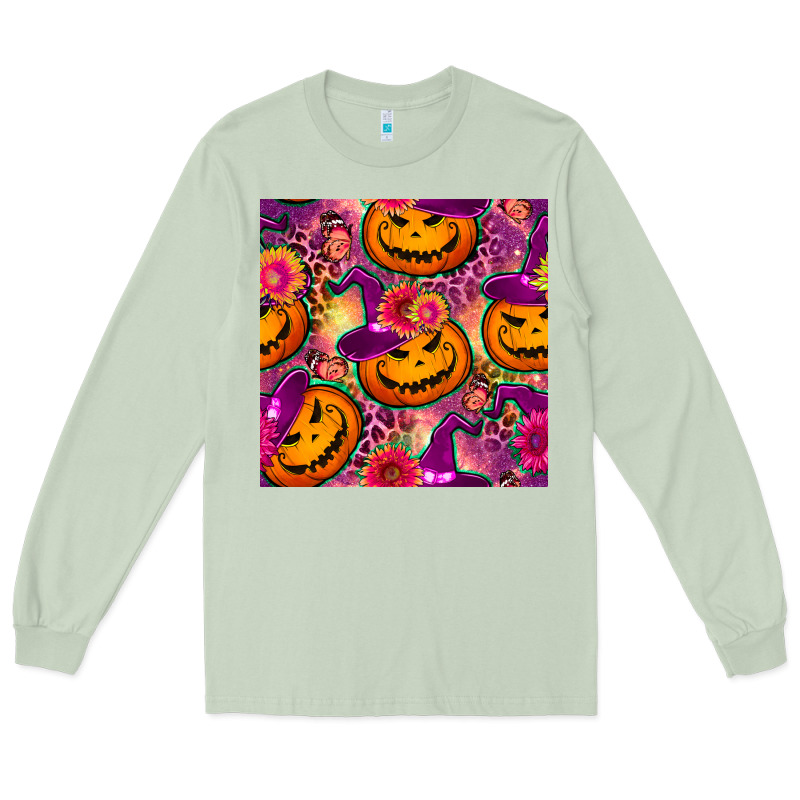 Halloween Witchy Pumpkin Seamless Pattern Long Sleeve Tee by BundleAndBundleShop | Teevron