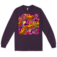 Plum halloween witchy pumpkin seamless pattern Long Sleeve Tee - BundleAndBundleShop