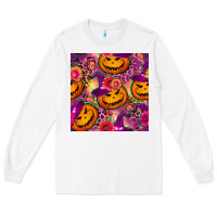 White halloween witchy pumpkin seamless pattern Long Sleeve Tee - BundleAndBundleShop