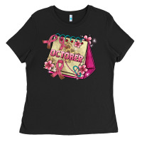Pink Cancer Ribbon And October Calendar Ladies Tee | Teevron