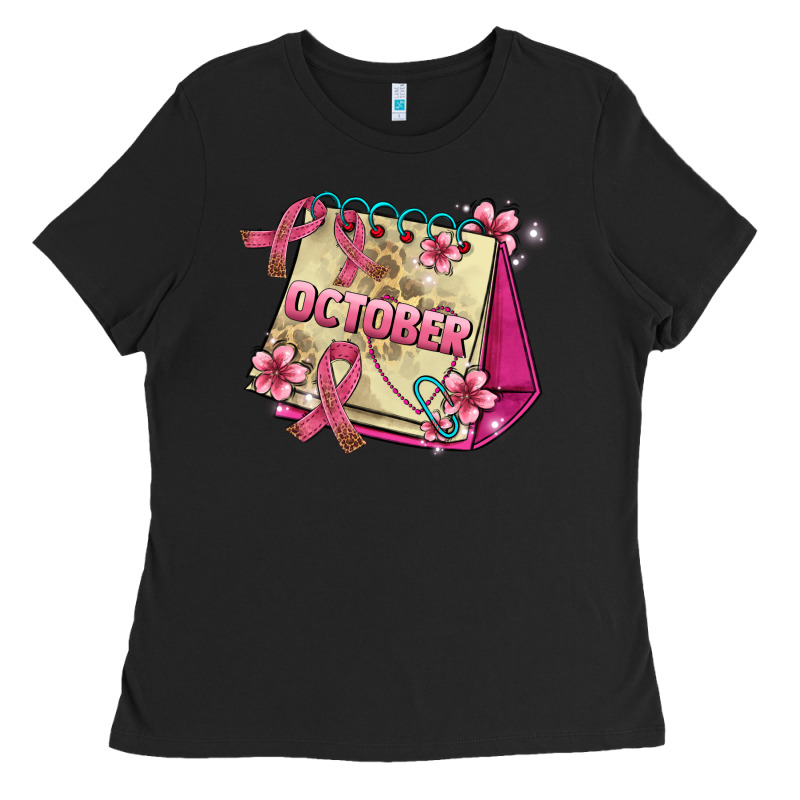 Pink Cancer Ribbon And October Calendar Ladies Tee by AdoDesignShop | Teevron
