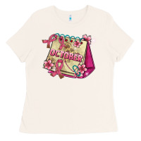 Bone pink cancer ribbon and october calendar Ladies Tee - AdoDesignShop