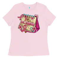 Bubblegum Pink pink cancer ribbon and october calendar Ladies Tee - AdoDesignShop